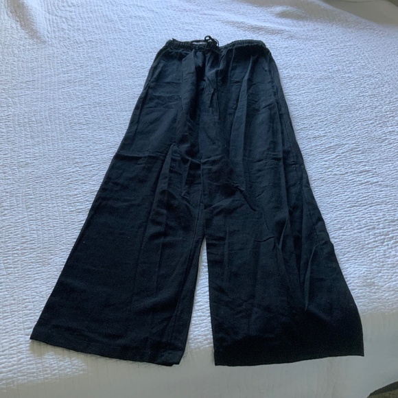 Black linen blend wide leg pants - Picture 1 of 1
